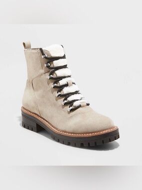 A New Day Leighton Sherpa Tongue Hiking Boots Tan Taupe Size 9